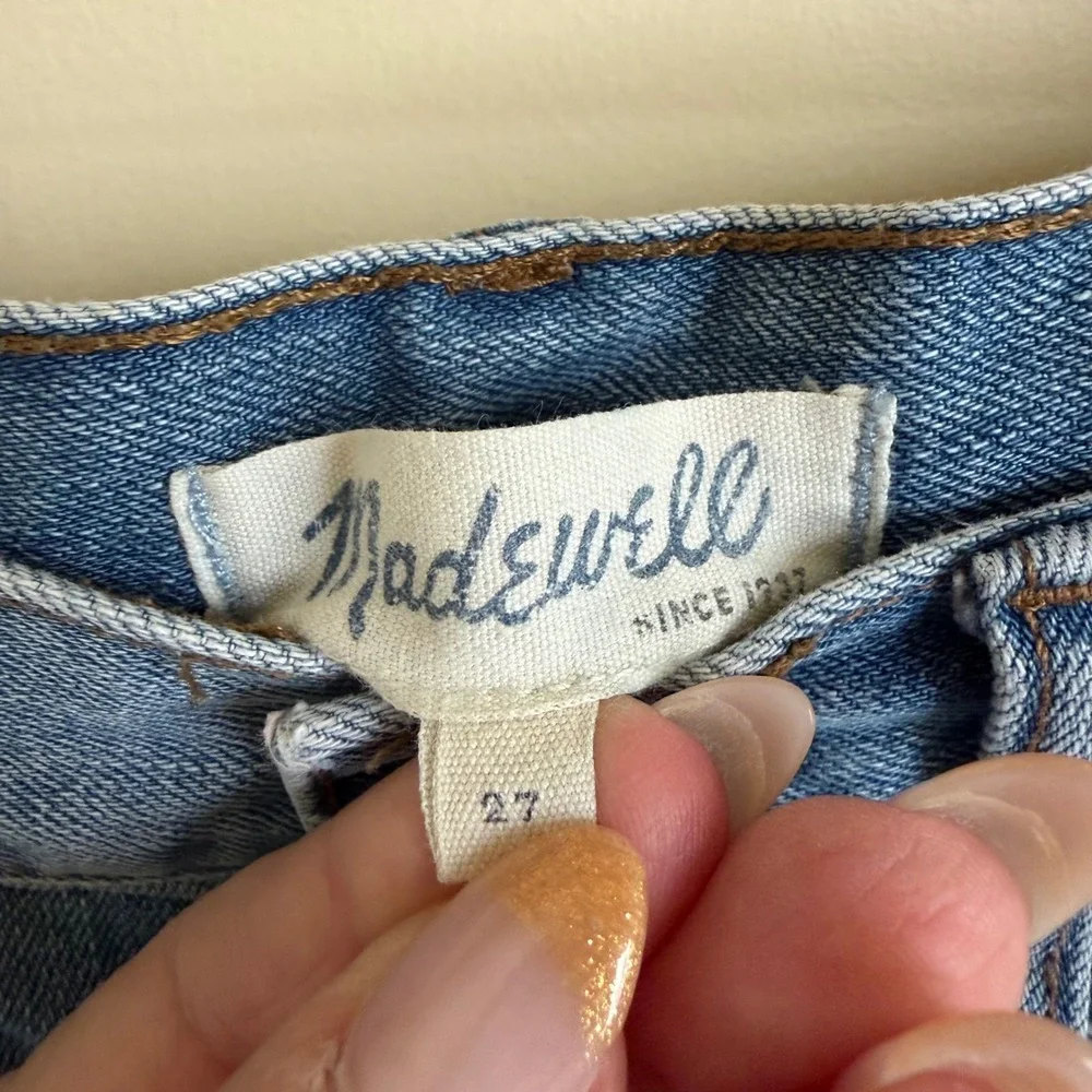Madewell High Rise Denim Shorts Distressed Frayed Hem‎ Button Fly Size 27